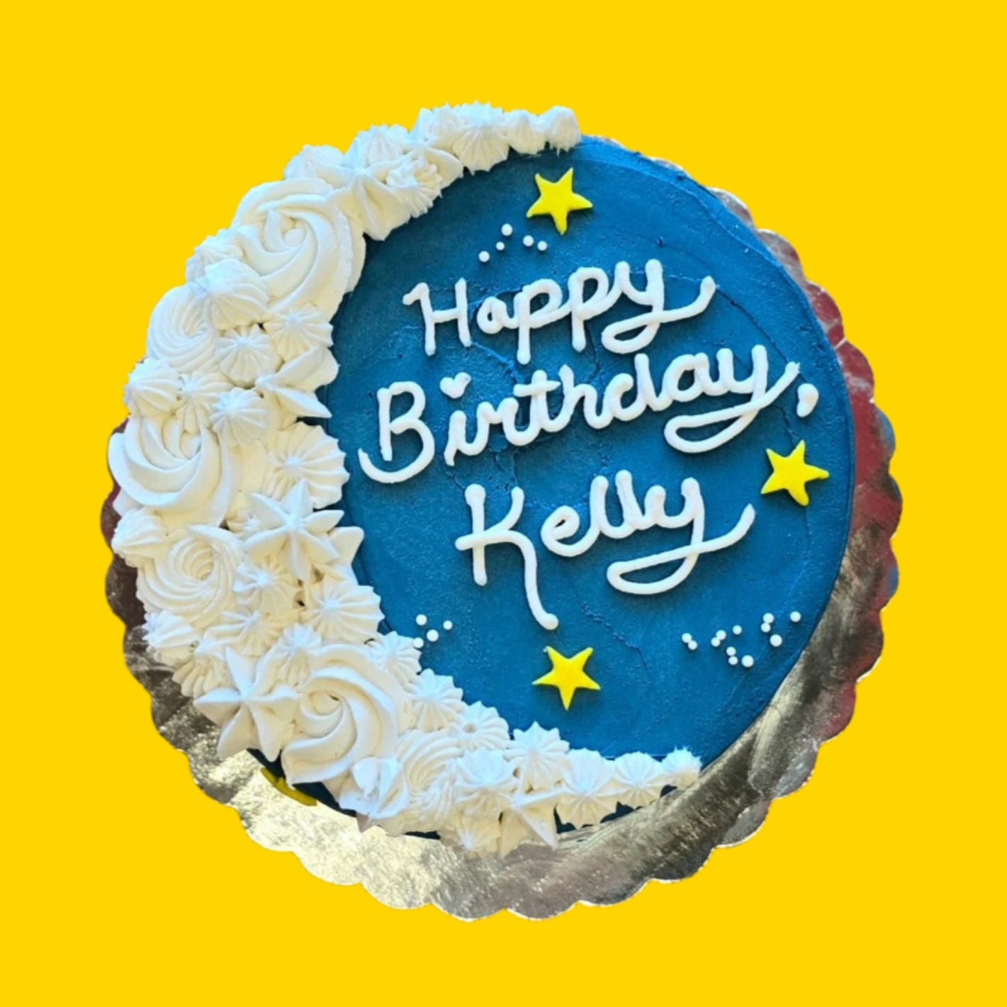 Crescent moon cake ready-to-serve and customized with a message for pickup at Cake Hoopla in Tigard, Oregon near Portland.