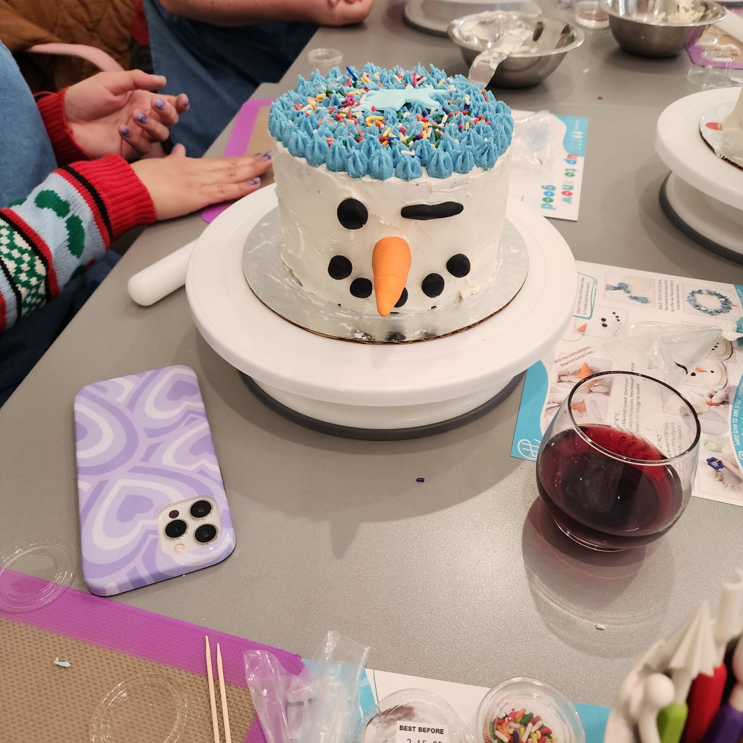 A unique snowman cake decorated during  time at Cake Hoopla in Tigard, Oregon near Portland.