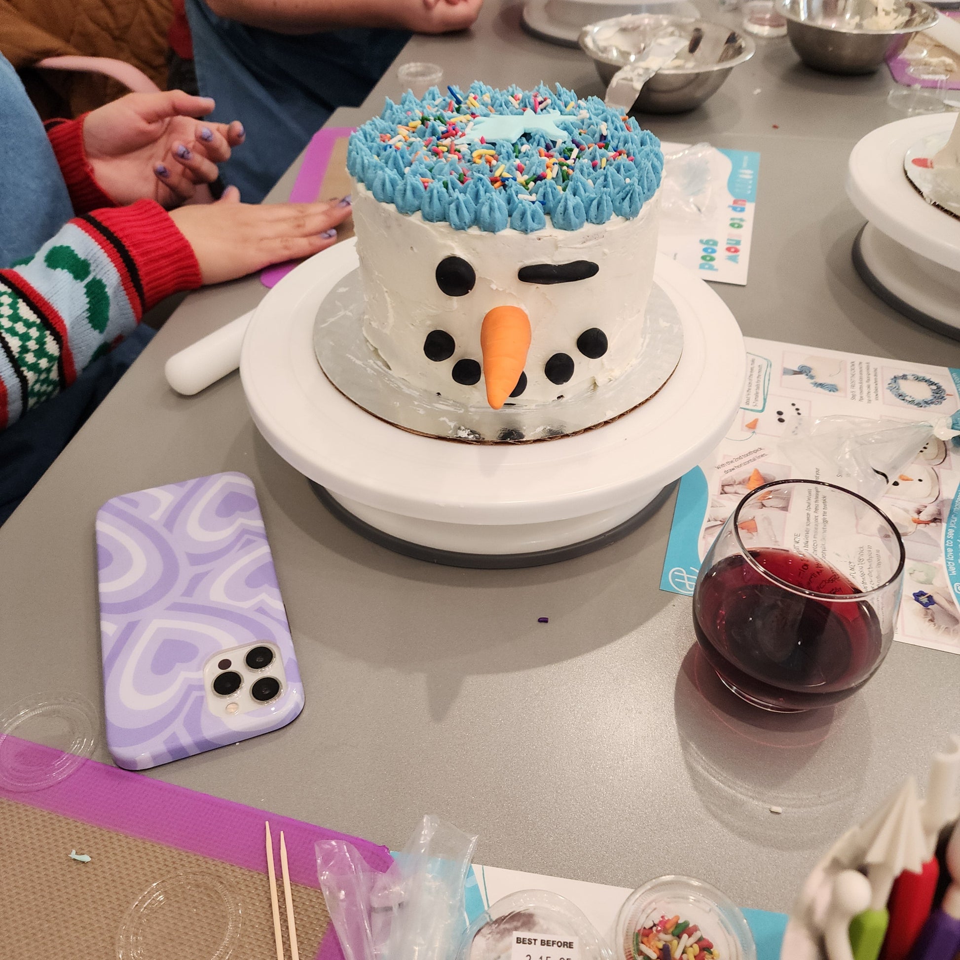 A unique snowman cake decorated during  time at Cake Hoopla in Tigard, Oregon near Portland.