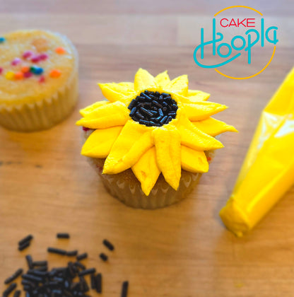 sunflower cupcake to be made at the Tigard Fall Festival during a Cake Hoopla DIY cupcake-decorating demonstration