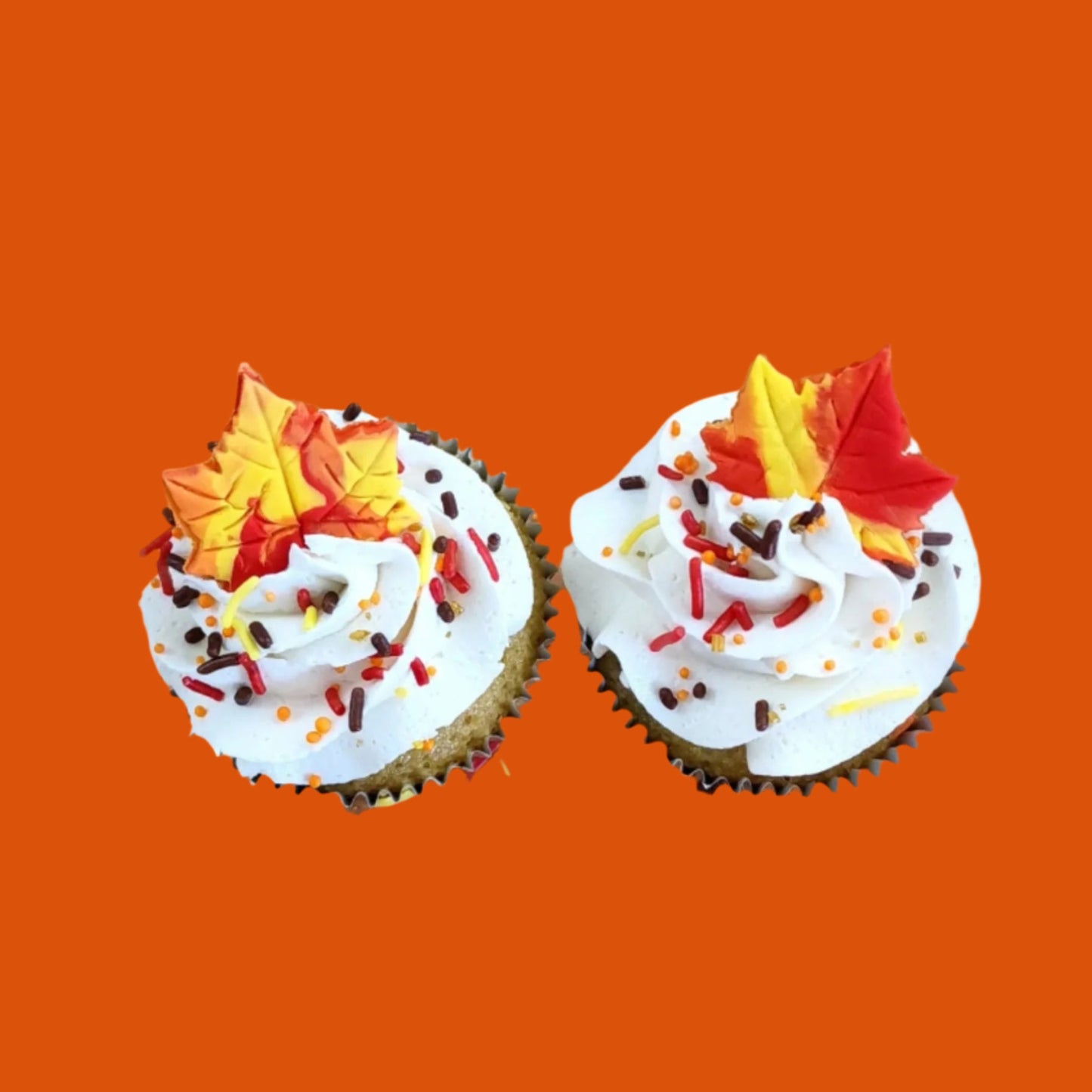 Fall leaves cupcakes available ready-to-serve or to be decorated during open studio time or as a to-go kit by Cake Hoopla in Tigard, near Portland.