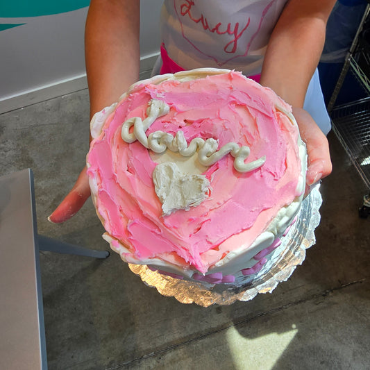 Taylor Swift themed Lover cake with pink frosting at Cake Hoopla summer cake camp