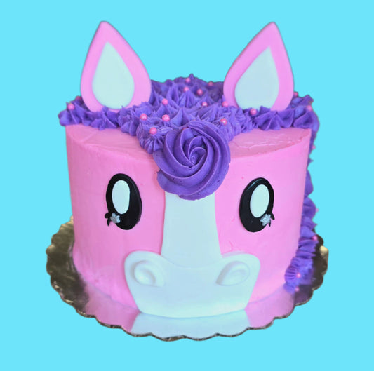 pink and purple pony or horse cake available ready-to-serve by preorder at Cake Hoopla in Tigard, near Portland